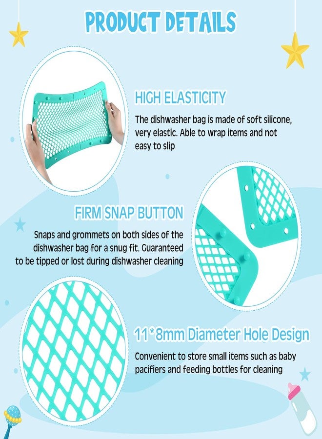 ماكس تشيك حقيبة غسالة أطباق سيليكون من ماكس تشيك، قطعتان، حقيبة غسالة أطباق كبيرة لزجاجات الأطفال، حقيبة غسالة أطباق سيليكون للأشياء الصغيرة، حلمات الزجاجات، ملحقات مضخة الثدي، أجزاء اللهاية والألعاب (أزرق، أخضر) - Image 3